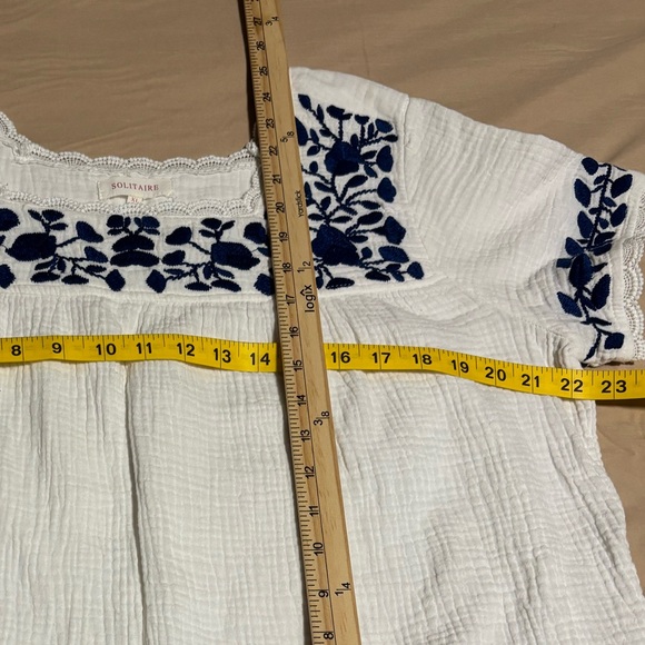 Solitaire White and Blue Embroidered Blouse - Picture 6 of 6